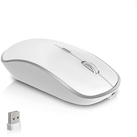 JOYACCESS Ratón Inalámbrico Recargable,Ratón Portátil Ratón Inalámbrico Ergonómico de 2400 dpi para PC/Laptop/Windows (Blanco)