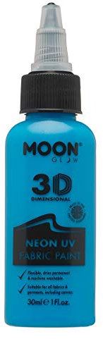 Moon Glow Pintura para tela Neon UV 3D - Pintura textil para ropa, camisetas, bolsos, zapatos y lienzos Azul intenso 30 ml (Paquete de 1)