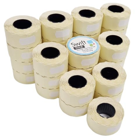 Swift 26 x 12 mm Price Gun Labels White Peelable 30 Rolls 30,000 Labels Stickers CT4 Wavy Edge Pricemarker Tags Fits Many Pricing Labellers, Bulk Compatible Refill for Retail Shop and Price Tagging