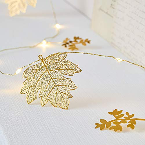 Lights4fun 20er Micro LED Lichterkette mit goldenen Blättern und Timer batteriebetrieben
