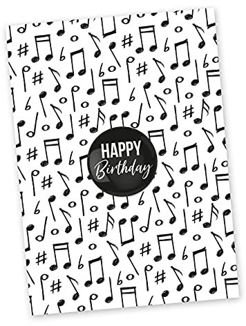 Papierdrachen Postkarte mit Button | Noten zum Verschicken und Verschenken | Design Noten | 35mm Button bedruckt mit Happy Birthday