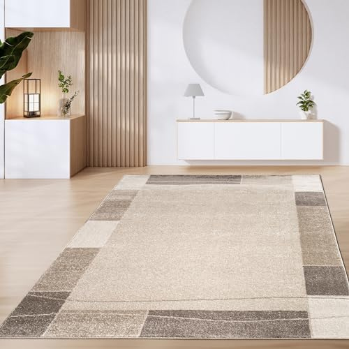 Paco Home Teppich Wohnzimmer Kurzflor Vintage Geometrische Moderne Muster Braun Beige, Grösse:200x280 cm, Farbe:Braun 3