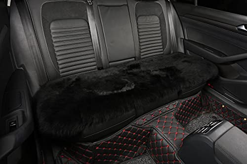 Sisha-A Premium Vollfell Schafsfell-Auflage – Ultraweiche natürliche Langhaarwolle, 45 x 135 cm Größe – Ideal für Autositze, Bürostühle, Schreibtische & mehr (Schwarz)