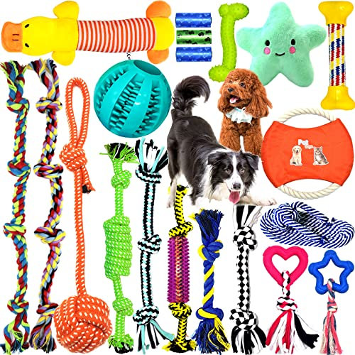 MULEVIP Hundespielzeug 20 Pcs Hundespielzeug Set,Hundeseile, Interaktives Pet Rope Spielzeug, Seil Ball Hunde Robuste Zähne Kauen Langlebig Spielzeug für Kleine Große Mittelgroßen Hund