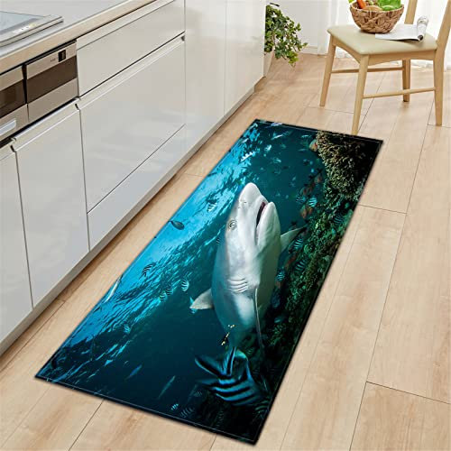Chickw1 Teppich Wohnzimmer Lang, 3D Hai Drucken Moderne Flauschig Flanell Antirutschunterlage Fläche Teppiche für Kinderzimmer Schlafzimmer Outdoor Küche (Gestreifter Fisch,60x180cm)