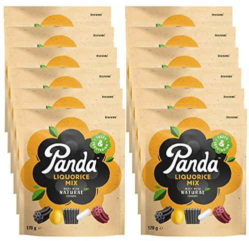 Panda ® | Natürliche Lakritzmischung | Süßholz mit natürlichen Aromen | Mix aus sechs köstlichen Aromen Der wahre Geschmack von Lakritzbonbons seit 1927 | 170 G x 12 Beutel