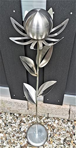 Jürgen Bocker Gartenambiente Skulptur Blume Paris Edelstahl matt gebürstet 77 cm mit Kugel und Standfuß Dekoration Garten (Edelstahl, matt)