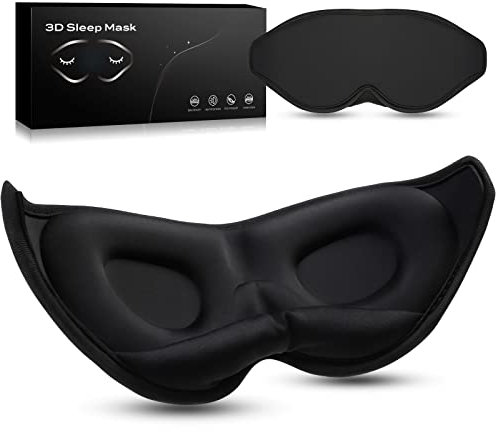 Schlafmaske für Frauen und Herren, 2022 Verbesserte 3D Nasenrinnen Design, 100% Lichtblockierende, Weiche Schlafmasken, Schwarz Schlafbrille und Augenbinde für Reisen, Schichtarbeit, Nickerchen, Yoga