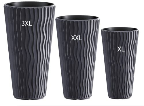 MELTOM Pot de fleurs avec insert amovible vertical effet 3D anthracite SET3 : 3XL + XXL + XL
