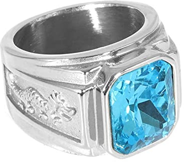 Homxi Ringe Herren Gothic,Ring Quadratisch Stein mit Drachen Edelstahl Ring Herren Blau Ring Herren Größe 65 (20.7)