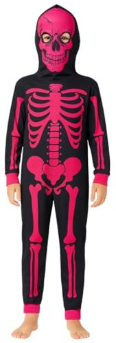 A2Z 4 Kids Girls Boys Skeleton Print Pyjama - Skeleton Onesie Black N.Pink_5-6