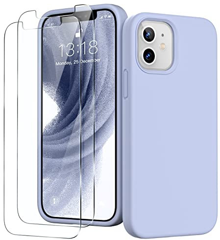 GOODVISH 3 en 1 Coque pour iPhone 12 Mini Silicone Liquide 5,4 Pouces - avec 2 Verre Trempé - Étui de Protection Antichoc en Microfibre Douce [Résistant aux Rayures] [Antidérapant], Bleu Ciel