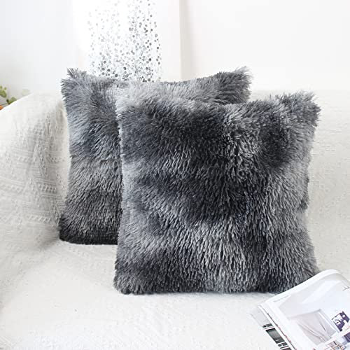 OYIMUA 2er Set Kissenbezüge 50x50 Dunkelgrau Flauschige Deko Kissenhülle Kunstpelz Kuschelkissenbezug Dekorative Kuschelig Kissen Plüsch Zierkissen Kissenbezug Plüschkissen Couchkissen Sofakissen
