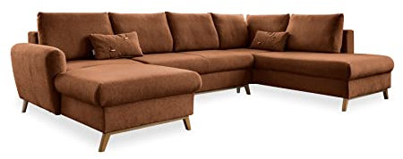 MIUFORM Scandic Lagom mit Bettkasten | 8 Sitzer Sofa | U-Form rechts | 312x202x90cm Couch | Klappsofa mit Schlaffunktion (Ziegelrot)