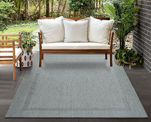 Mia´s Teppiche Malaga In- & Outdoor Teppich Flachgewebe, Modisches Design, Schicke Farben, für Balkon und Terrasse geeignet, Waschbar- und Witterungsbeständig, Grau, 170 x 170 cm
