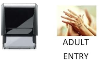 Hand Stamp - Adult Entry - self Inking Stamp - Black Ink - Ideal for Festivals, Parties, Pubs, Clubs, Events etc - Safe Water Based Ink That Easily Washes Off