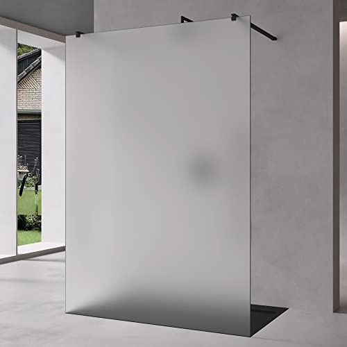 Mai & Mai Duschwand für Dusche Duschabtrennung 120x200cm mit 2 Haltestange | Walk-In Dusche Schwarz 10mm ESG-Sicherheitsglas vollflächig Satiniert mit Nano Rechteckiger Stabilisator Bremen02VS+2