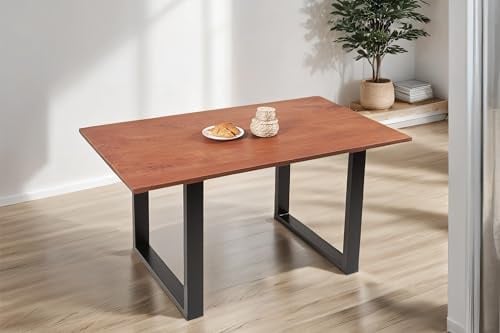 SAM Esstisch 140x80 cm Porto, Akazienholz massiv + nussbaumfarben, Esszimmertisch mit gerader Kante, Holztisch mit schwarzem U-Gestell, Industrial-Design, Tischplatte 26 mm
