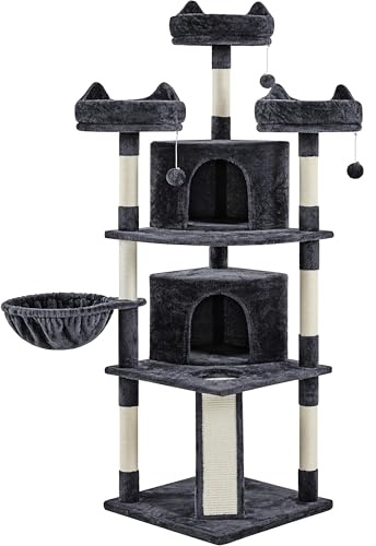 Abician Arbre à Chat XXL Tour de Jeux Multiniveau Maison pour Chat Confortable avec Poteaux en Sisal Griffoir Niches Boule 175 cm de Haut Noir