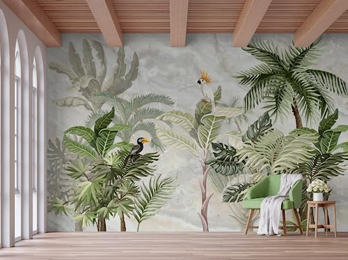 Naturempress Papier Peint Panoramique 350X250(LXH) Jungle Tropicale De Bananiers Papier Peint Intissé 3D Tapisserie Poster Decoration Murale Chambre Salon