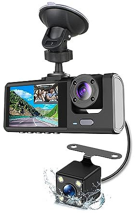 Shkalacar Dashcam Auto, HD 1080P Dash Cam Vorne Hinten mit 3 Kameras, Nachtsicht, 170° Weitwinkel, G-Sensor, Bewegungserkennung, Parküberwachung, Auto Sicherheits Fahrrekorder unterstützt 64GB Max