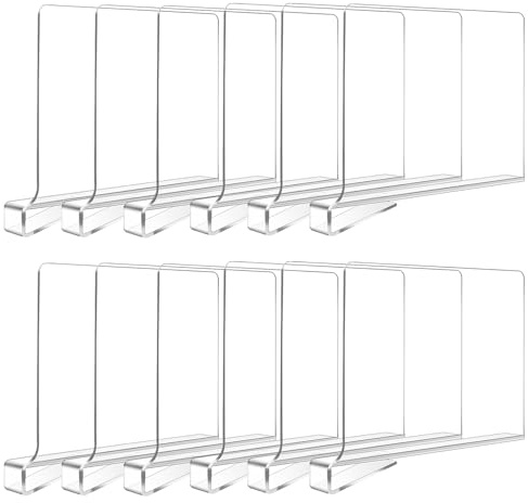 Hiziwimi 12 Stück Acryl Regaltrenner Kleiderschrank transparent verstellbar | Klar Regaltrenner, Schranktrenner, closet organizer für Kleiderschrank, Holzschrank, Bücherregale, Schlafzimmer, Aufbewahrung