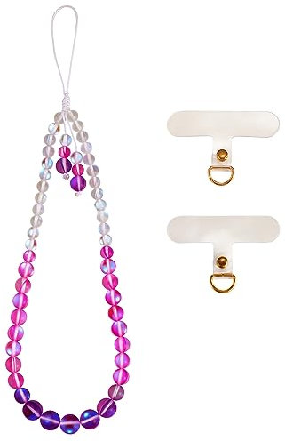 BEEFLYING Pulseras de Muñeca con Cuentas de Piedra de Cristal para Teléfono, Cordón Hecho a Mano Anti-pérdida para Colgar el Teléfono Móvil (Vistosa)