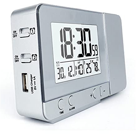 Projektionswecker – Digitale Datums-Schlummerfunktion, Hintergrundbeleuchtung, Projektor, Tisch, LED-Uhr mit Zeitprojektion – schlankes Design und praktische Funktionen für einfaches Ablesen der