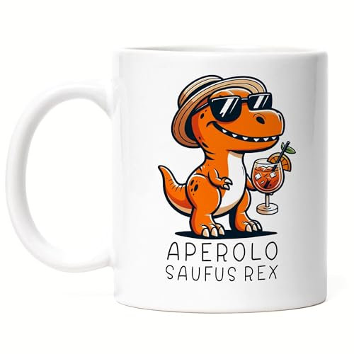 Hey!Print Aperolo Saufus Rex Tasse Weiß Dinosaurier Sommergetränk Aperol JGA