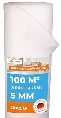 Trittschalldämmung 5mm Profi Basic 100m² | 4 Rollen als Laminat- und Parkettunterlage zur Wärmedämmung | PE-Schaumfolie | Fußbodenheizung geeignet | verbessert die Wärmeisolierung