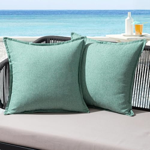 MIULEE Outdoor Kissen Wetterfest Kissenbezug Wasserdichter Dekorative Kissenbezüge Leinen-Optik Sofakissen Dekokissen für Garten Sofa Couch Wohnzimmer Schlafzimmer 2er Set 40x40cm Blau Grün