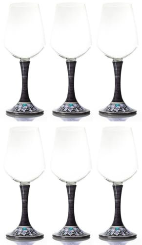 Casa Padrino set di 6 bicchieri da vino di lusso nero/multicolore A. 23,5 cm - Bicchieri da vino fatti e dipinti a mano - Accessori hotel e ristoranti - Qualità di lusso - Fatto in Italia