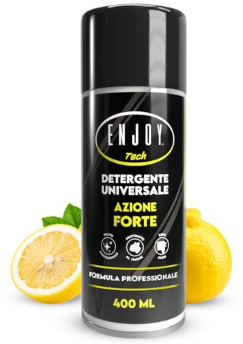 ENJOY TECH Pulitore Interni Auto Professionale 400ml – Schiuma Attiva per Alcantara, Pelle, Tessuti e Cruscotti – Sgrassatore Auto Anti-Aloni e Antipolvere, Profumo Limone – Made in Italy