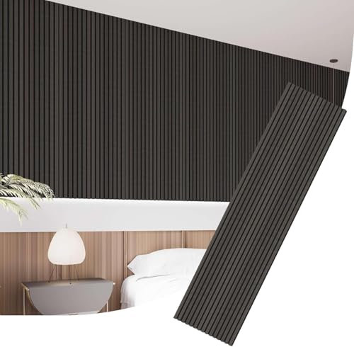 IZODEKOR Akustikpaneele Holz, 3D Akustik Wandpaneel - 2 Stück, 240x60cm - Wandverkleidung aus Holzleisten mit schalldämmender Filzpolsterung, Dekorative Wandpaneele aus Holz, MDF-Paneele | Schwarz