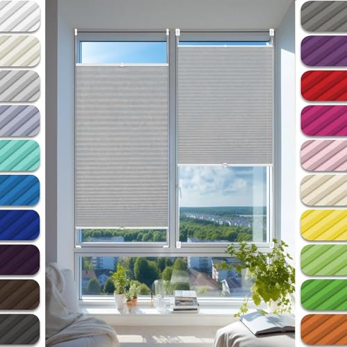 Plissee Ohne Bohren Klemmfix 60 x 205 cm, Plissee Ohne Bohren nach Maß, Faltrollo Klemmrollo Fensterrollo, Plissee Sonnenschutz Fenster, für Fenster & Tür, Hellgrau