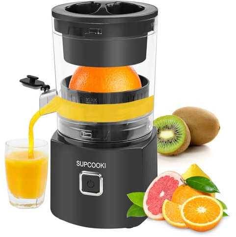 SUPCOOKI - Hands Free Electric Citrus Juicer, Automatic Juicer Machine with Cleaning Brush, Orange Lime Grapefruit Squeezer, One-touch Operation,