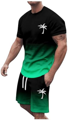 GXYANiaoy Sommer Outfit Herren 2 Teiler Trainingsanzug mit Aufdruck Palme Zweiteiler Sportanzug Kurze Hosen + T Shirt Set Kurzarm Jogginganzug Freizeitanzug Casual Outfit Tracksuit Sport Set Männer