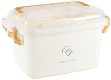 Gzsekken Medicine Storage Box,Plastic First Aid Box with Handle and Removable Tray, Lockable Medicine Organizer Box First Aid Box with Clear Lid Clip Locked- BPA Free,Yellow L23 x W16 x H14cm