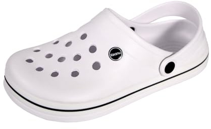 Keanu Unisex Contrast Band Clogs - Mens Ladies Lightweight Slip On Summer Shoes Sandal - UK Sizes 3-12 (White, 7-8)
