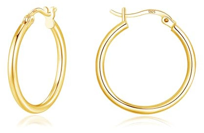 Loutade Silver Hoop Earrings - 925 Sterling Silver Huggie Set, Hypoallergenic, Lightweight Gold 16mm for Christmas & Birthday