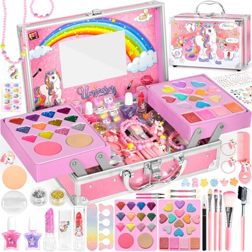 Kit de Maquillage Enfant Fille 65 Pcs, Lavable Malette Jouet, Cadeau de Noël d'Anniversaire pour Filles de 4 à 10+ Ans