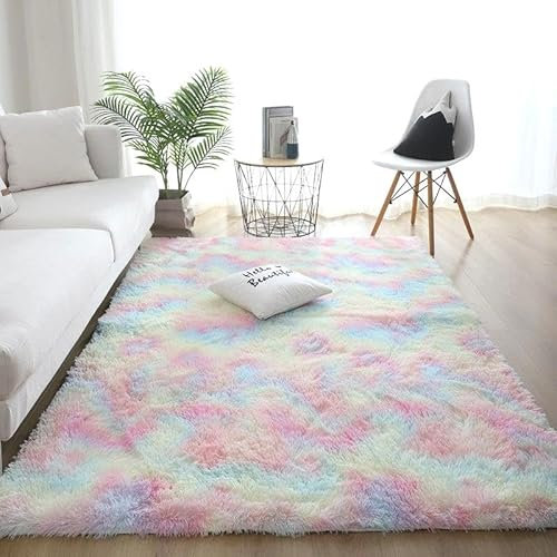 Nyescasa Hochflor Teppich Langflor Wohnzimmer Modern Flauschig Rechteckig Teppich für Wohnzimmer Kinderzimmer Schlafzimmer Flur Läufer Regenbogen Shaggy 140x200cm Dickere Ausführung