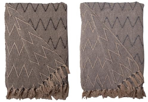 AU MAISON Decke Überwurf Zickzack Design 100% Baumwolle 130x180 cm Skandinavisch (Weiß-Anthrazit)