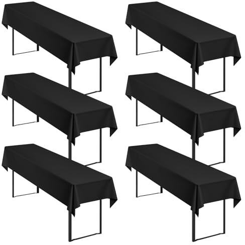 6 Stück Schwarz Biertisch Tischdecke universal für 50cm u.70cm Biertische Hussen für Biertisch, Blickdichte Polyester Biertischhussen Biertisch-Husse Rechteckige Tischdecken Waschbar-250x100cm