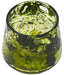 Vintage Windlicht Glas in Gelbgrün H 9 cm - Stilvolle Tischdeko