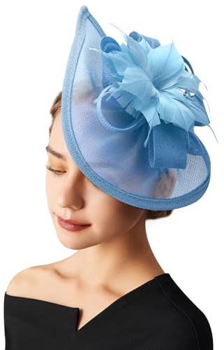 AQOKKA Fascinator für Damen, mit Kopfband und Clip, für Teeparty, Kopfbedeckung für Damen und Mädchen, 1 Stück: hellblaue Federblume, Einheitsgröße