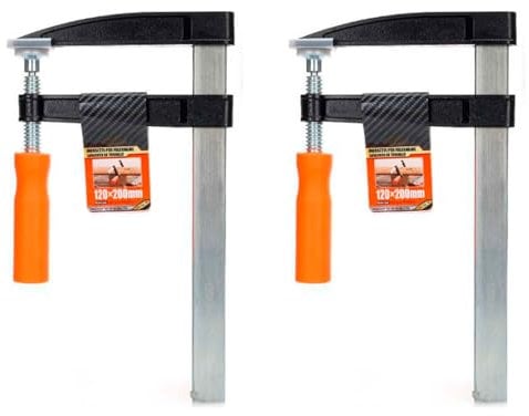 Tradineur - Pack de 2 sargentos de tornillo, abrazadera de barra, acero y plástico, gran fuerza de sujeción, herramienta para carpintería, fijación de madera, tableros - 120 x 200 mm