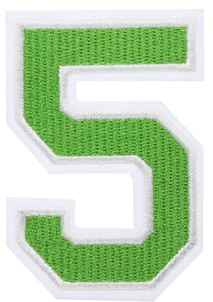 QUARKZMAN 1 Stück Aufnäher zum Aufbügeln mit Zahlen 5, 7.8cm Große Zahlen zum Aufbügeln, Gestickter Patch zum Aufbügeln für Kleidung, Hosen, Hüte, Taschen(Grün）