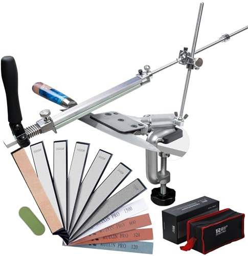 CWOVRS Aiguiseur de Couteaux Professionnel, RX-008 Affûteur Couteaux à Angle Fixe à 360°, Curseur et Fixation Précis Améliorés, Kit de Système d'Affûtage de Couteaux à Cuisine, 10 Pierres Kit