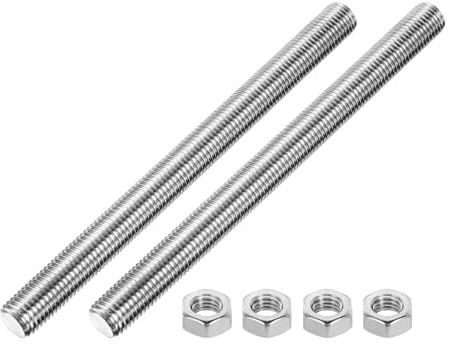 QUARKZMAN M20 x 250mm Varilla Roscada Completa, 2.5mm Paso Perno Roscado de Tornillo de Acero Inoxidable con 4pcs Tuercas Hexagonales Barra de Rosca a la Derecha para Industrial, 2pcs